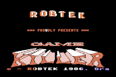The start-screen of the Robtek - Game Killer cartridge.