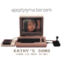 A Commodore C64 computer, 1530 datassette, Competition Pro joystick and a 1802 monitor on the cover of Apoptygma Berzerk - Kathy's Song.