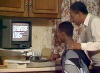 A Commodore C64 computer, 1702 monitor and a C2N datassette in the TV-series Desmond's.