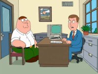 A Commodore C64 computer and a 1802 monitor in the animated TV-series Family Guy.