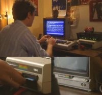 A Commodore C64 computer, 1541 disk drive and a 1701 monitor in the documentary In the realm of the Hackers.